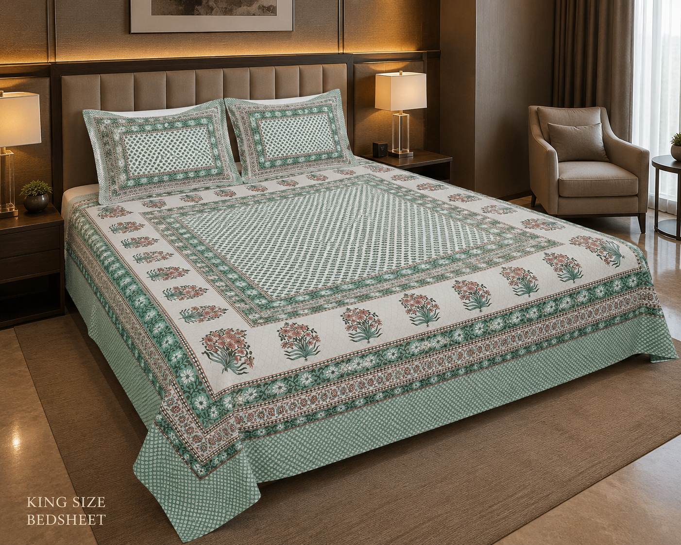 Oxford Design Pure Cotton King Size Bedsheet with 2 Pillow Covers – 93x108 Inch
