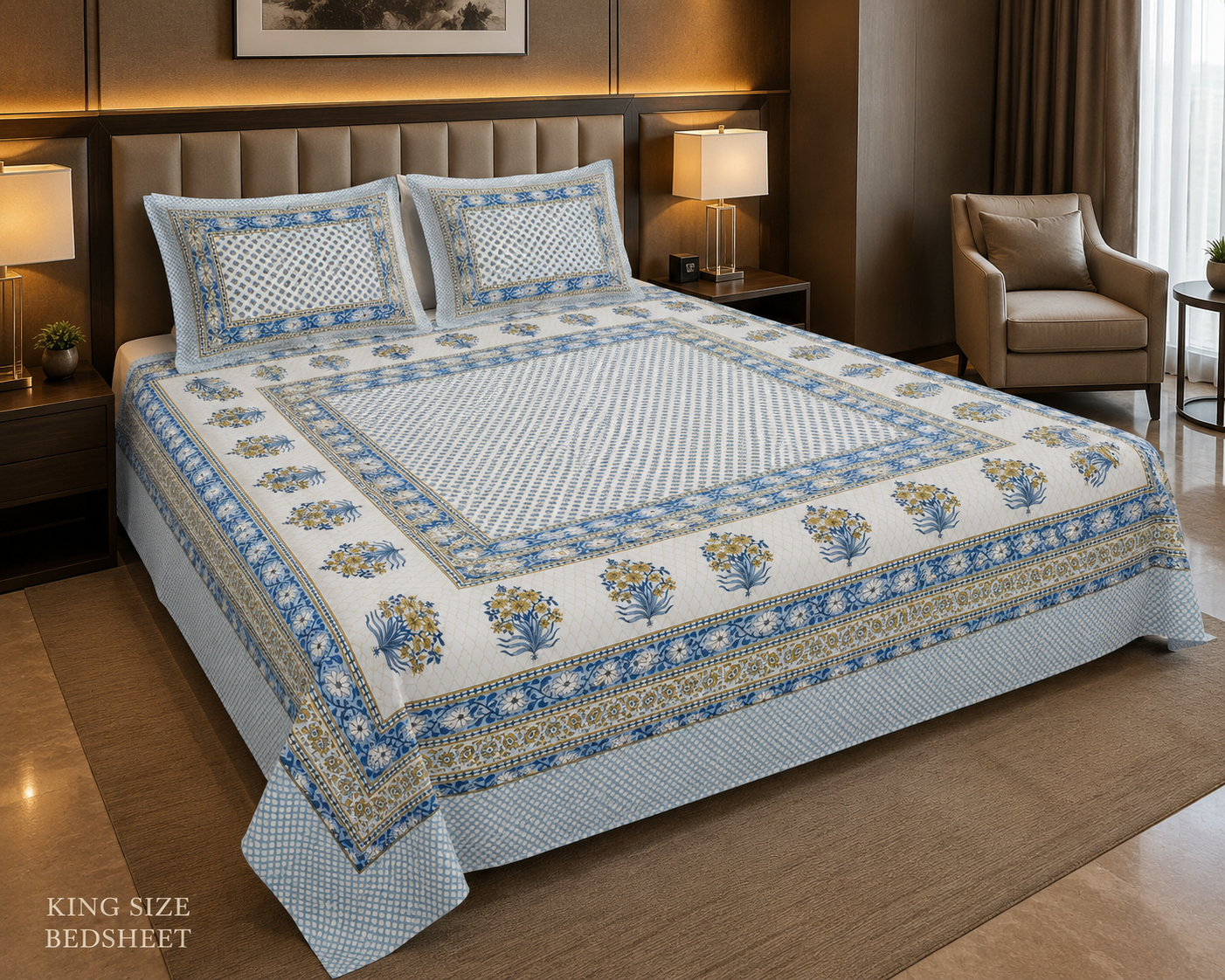 Oxford Design Pure Cotton King Size Bedsheet with 2 Pillow Covers – 93x108 Inch
