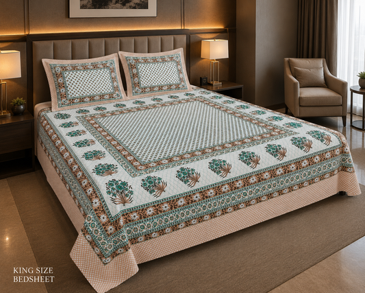 Oxford Design Pure Cotton King Size Bedsheet with 2 Pillow Covers – 93x108 Inch