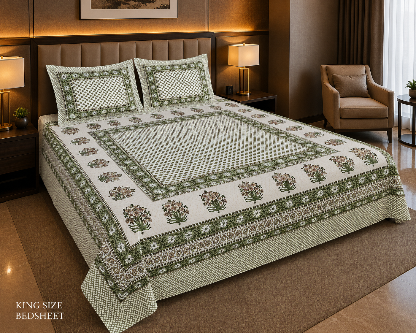 Oxford Design Pure Cotton King Size Bedsheet with 2 Pillow Covers – 93x108 Inch