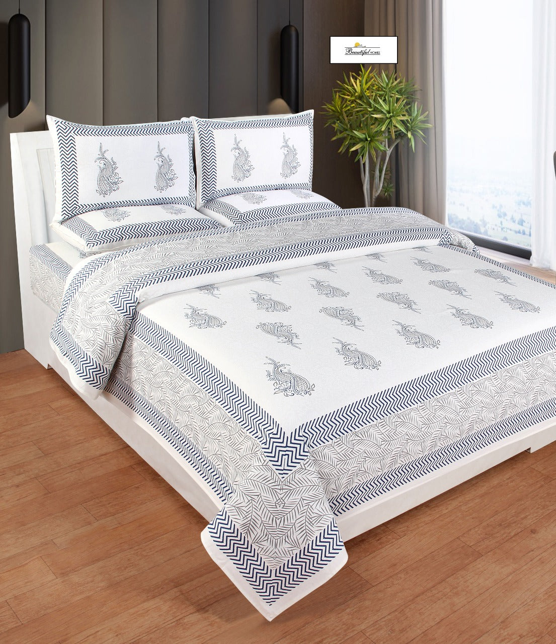 Jaipuri Cotton King Size Bedsheet 95x108 with Pillow Covers | Traditional Block Print