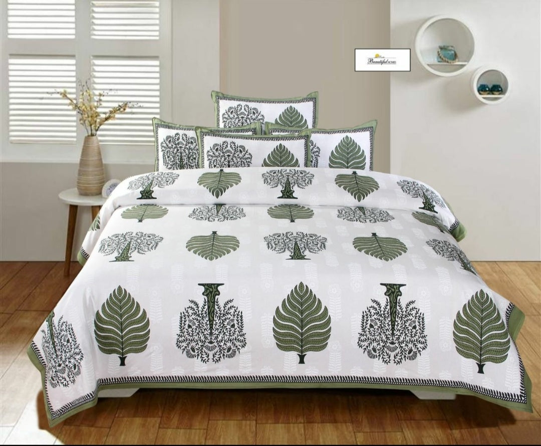 Jaipuri Cotton King Size Bedsheet 95x108 with Pillow Covers | Traditional Block Print