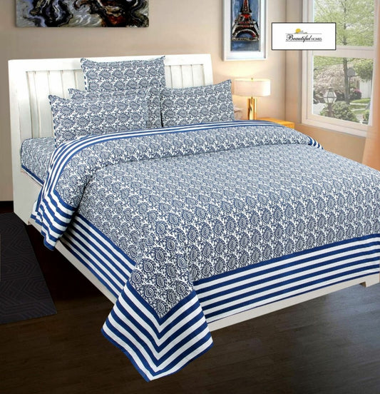 Cotton King Size Bedsheet 95x108 | Urbana Paisley & Floral Print with 2 Pillow Covers