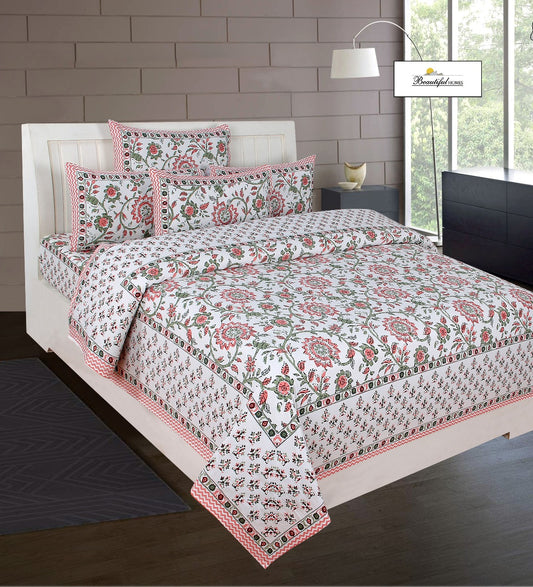 Cotton King Size Bedsheet 95x108 | Urbana Paisley & Floral Print with 2 Pillow Covers