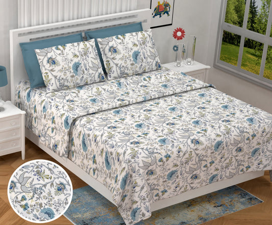 Anokhi Floral Garden Print King Size Cotton Bedsheet 100x100 with 2 Pillow Covers