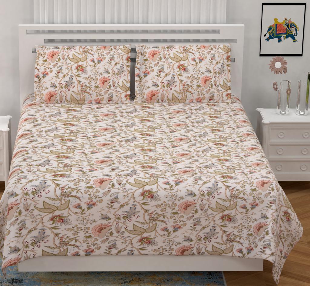 Anokhi Floral Garden Print King Size Cotton Bedsheet 100x100 with 2 Pillow Covers