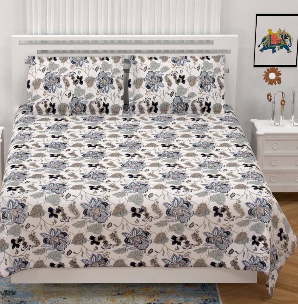 Anokhi Floral Garden Print King Size Cotton Bedsheet 100x100 with 2 Pillow Covers