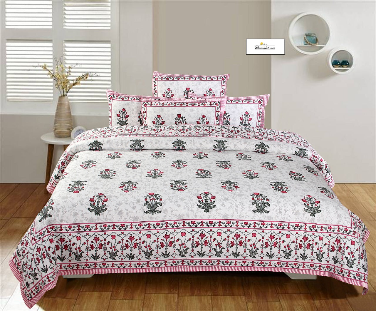 Jaipuri Cotton King Size Bedsheet 95x108 with Pillow Covers | Traditional Block Print