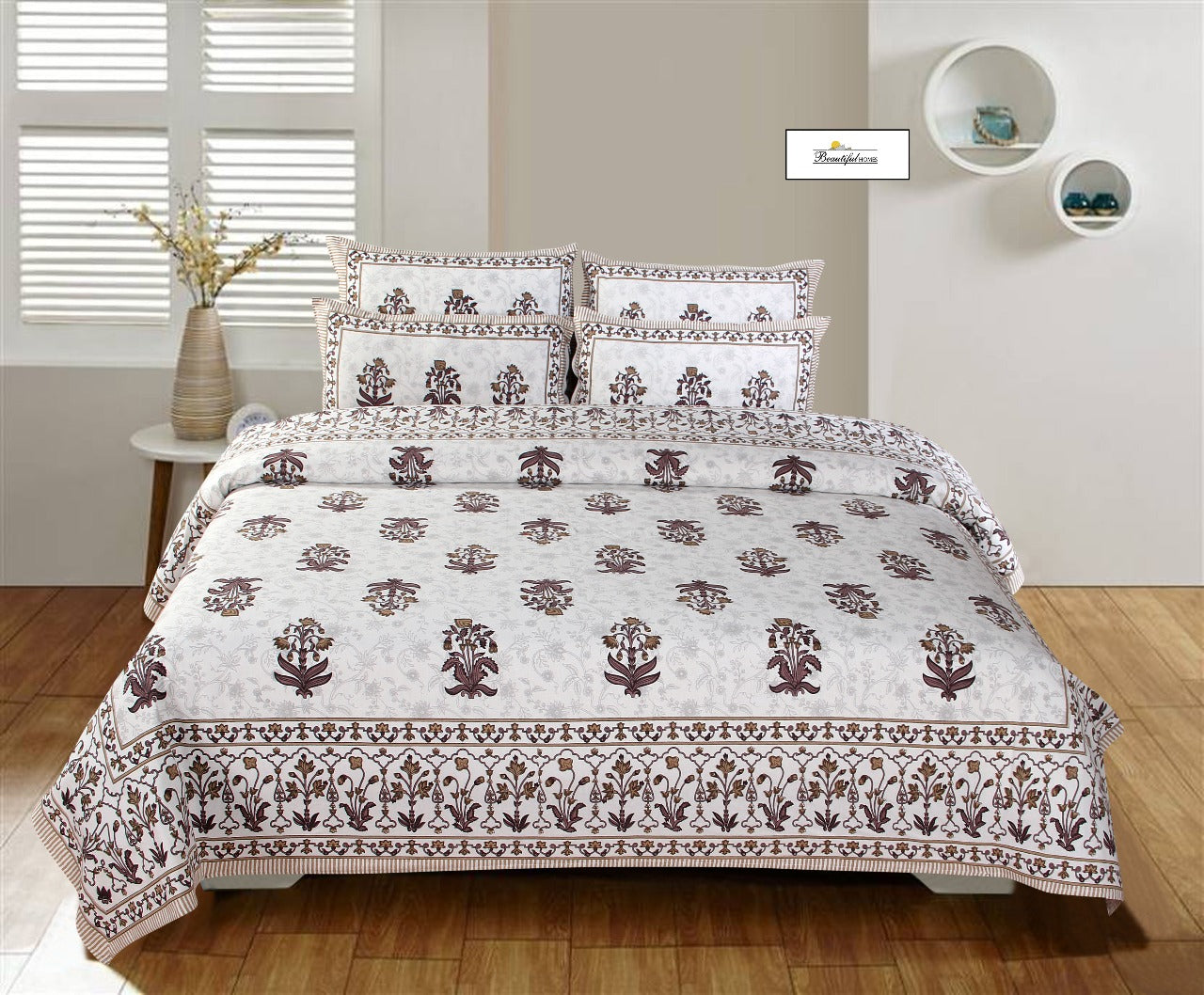 Jaipuri Cotton King Size Bedsheet 95x108 with Pillow Covers | Traditional Block Print