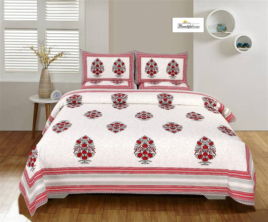 Urbana Buta Print King Size Cotton Bedsheet 95x108 with 2 Pillow Covers