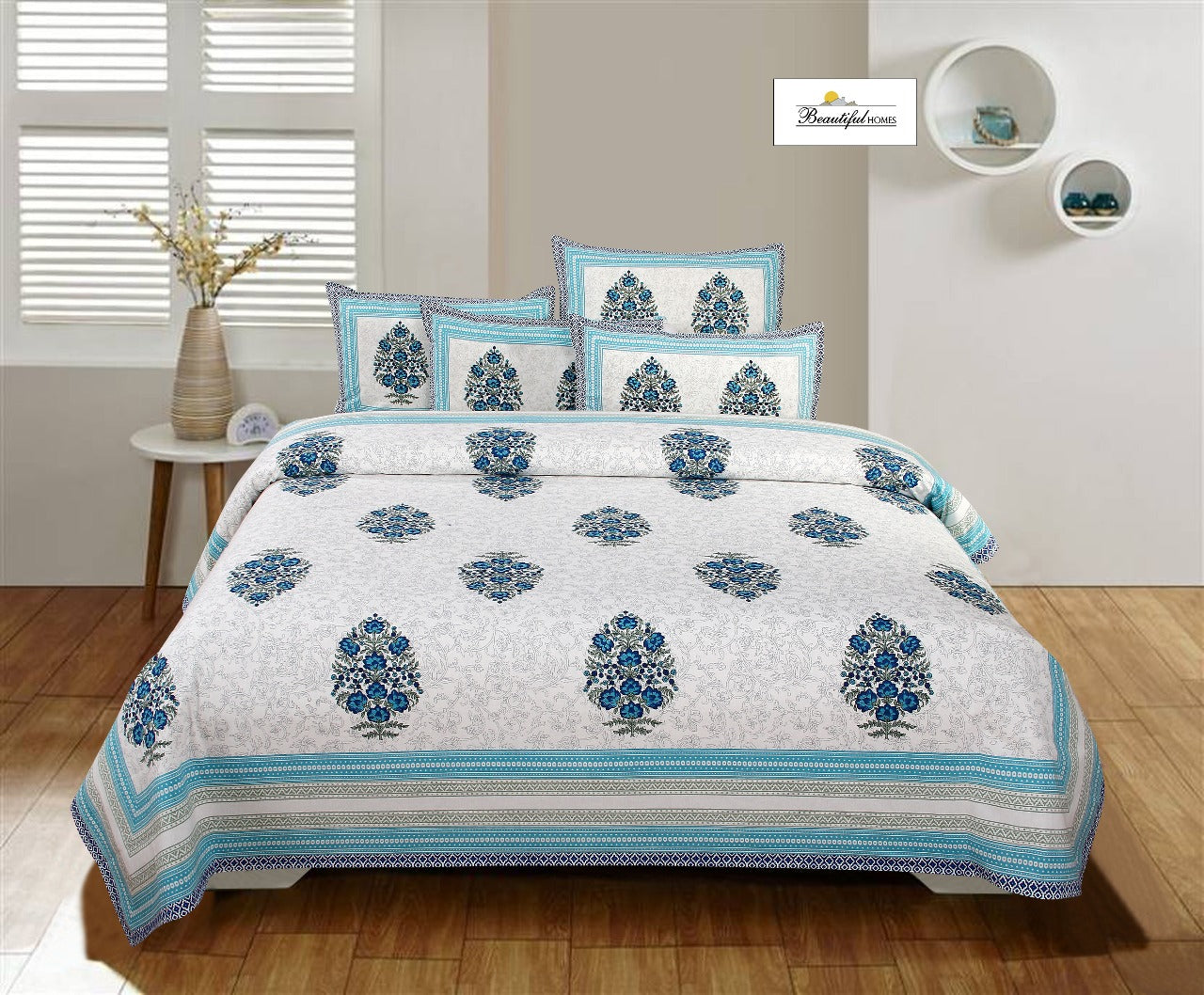 Urbana Buta Print King Size Cotton Bedsheet 95x108 with 2 Pillow Covers