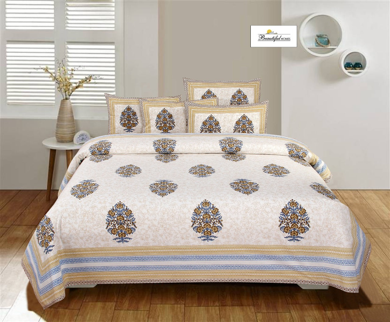 Jaipuri Cotton King Size Bedsheet 95x108 with Pillow Covers | Traditional Block Print
