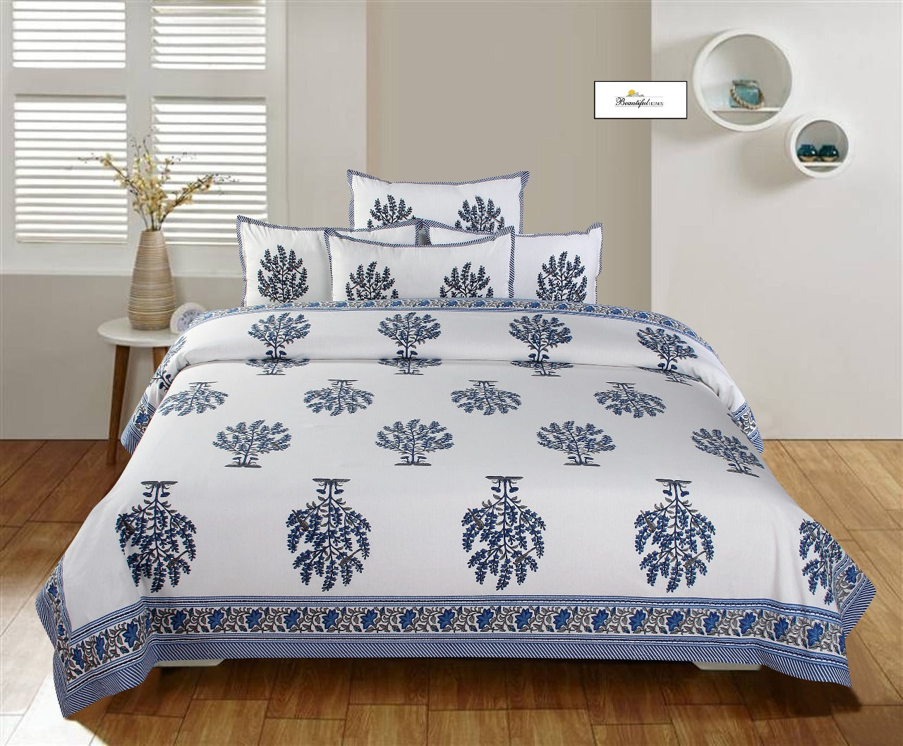 Jaipuri Cotton King Size Bedsheet 95x108 with Pillow Covers | Traditional Block Print