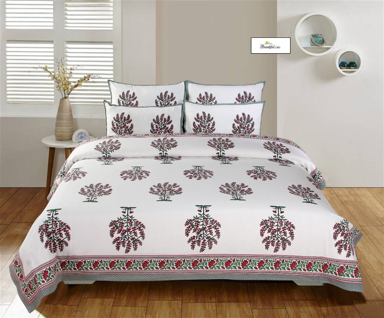 Jaipuri Cotton King Size Bedsheet 95x108 with Pillow Covers | Traditional Block Print