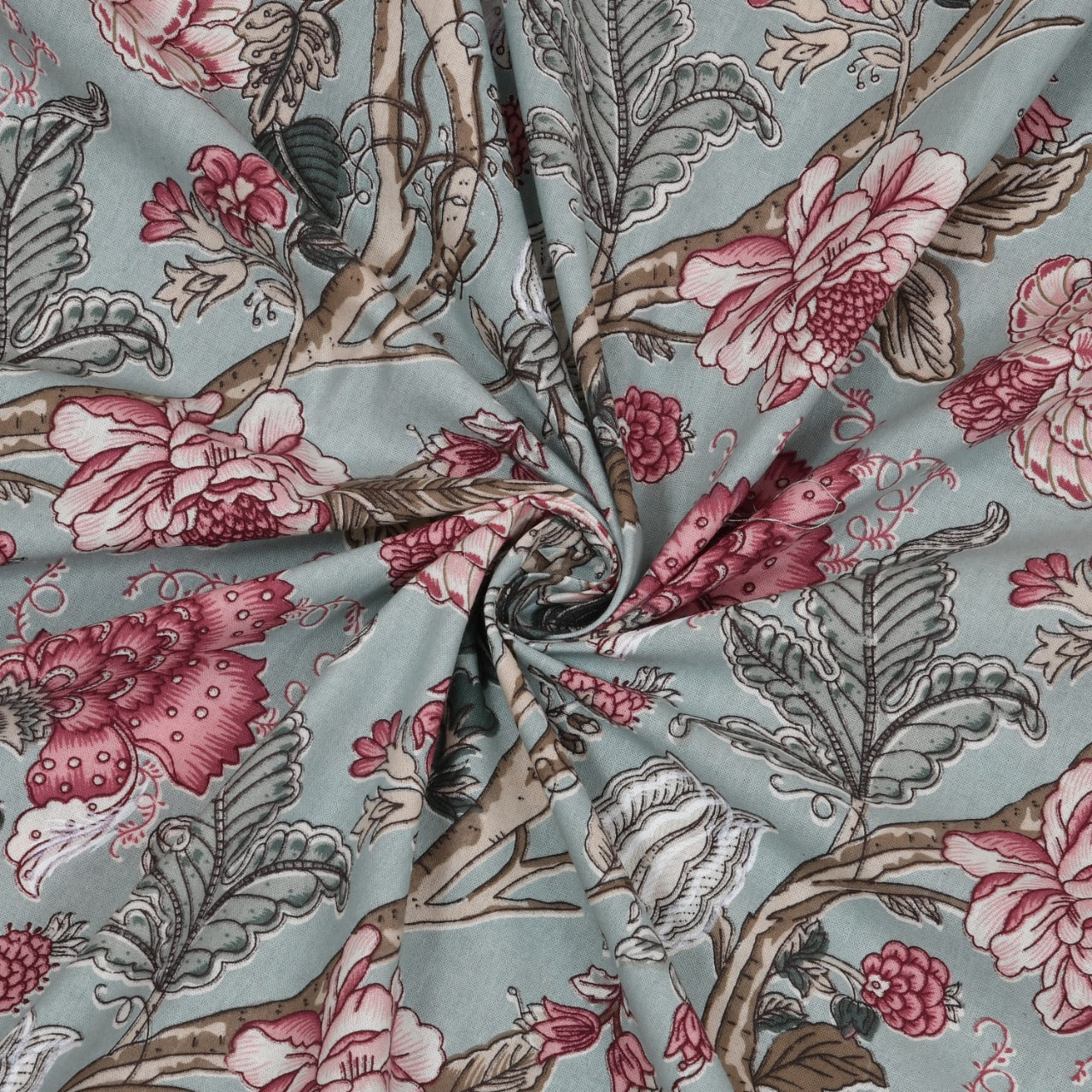 Anokhi Floral Bird Print King Size Cotton Bedsheet 100x100 with 2 Pillow Covers