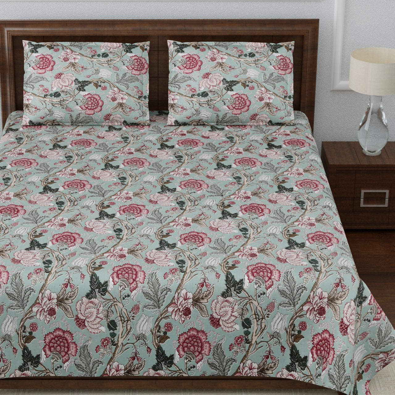 Anokhi Floral Bird Print King Size Cotton Bedsheet 100x100 with 2 Pillow Covers