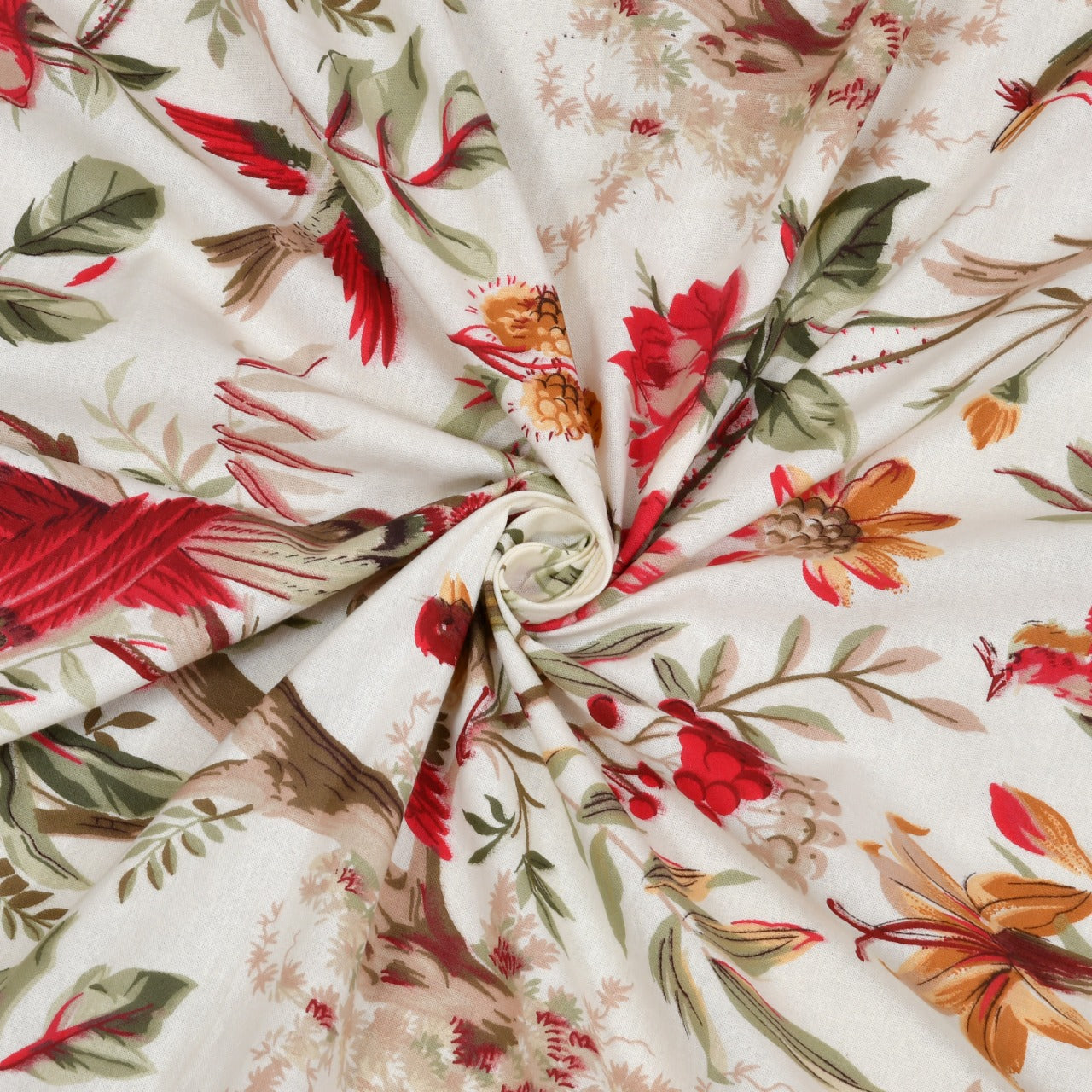 Anokhi Floral Bird Print King Size Cotton Bedsheet 100x100 with 2 Pillow Covers