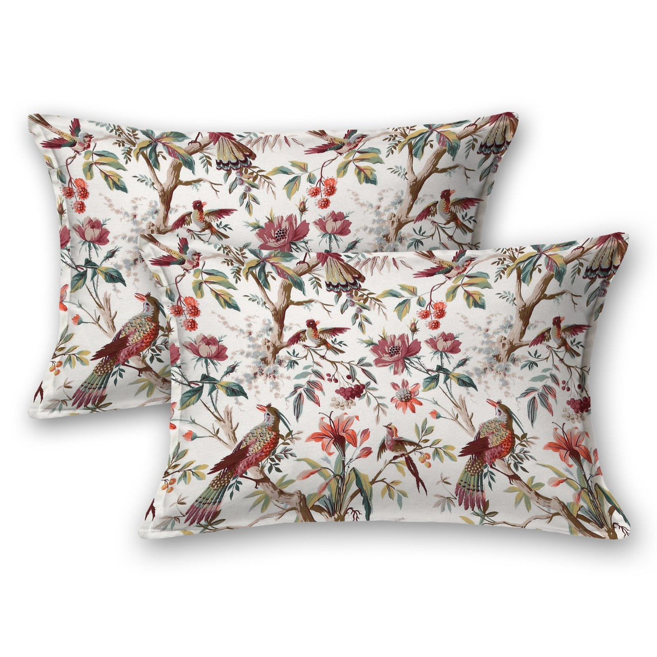 Anokhi Floral Bird Print King Size Cotton Bedsheet 100x100 with 2 Pillow Covers