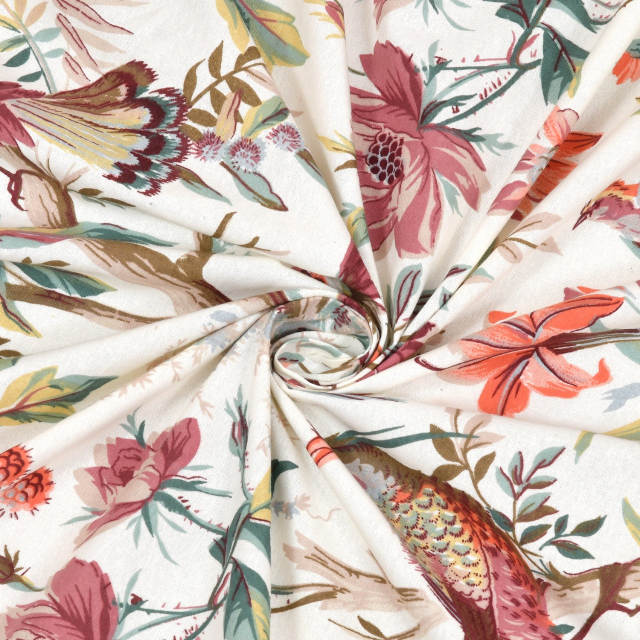 Anokhi Floral Bird Print King Size Cotton Bedsheet 100x100 with 2 Pillow Covers