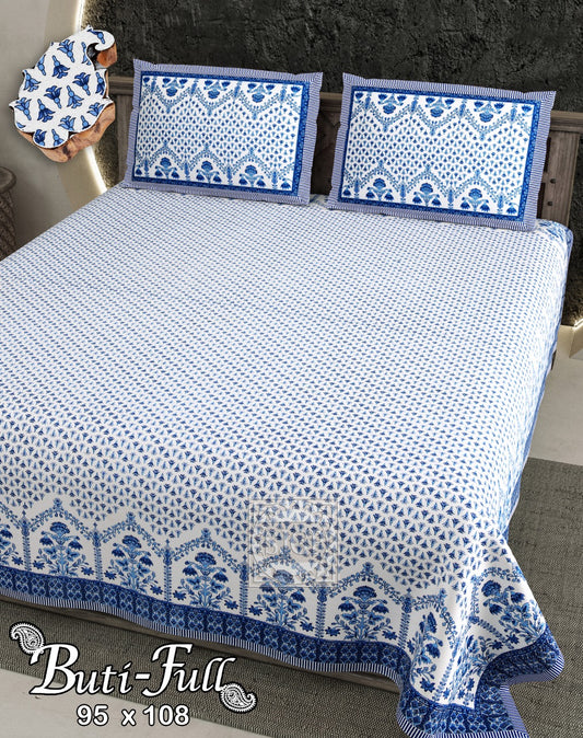 Buti Print King Size Cotton Bedsheet 95x108 with 2 Pillow Covers | Pure Cotton Bedding
