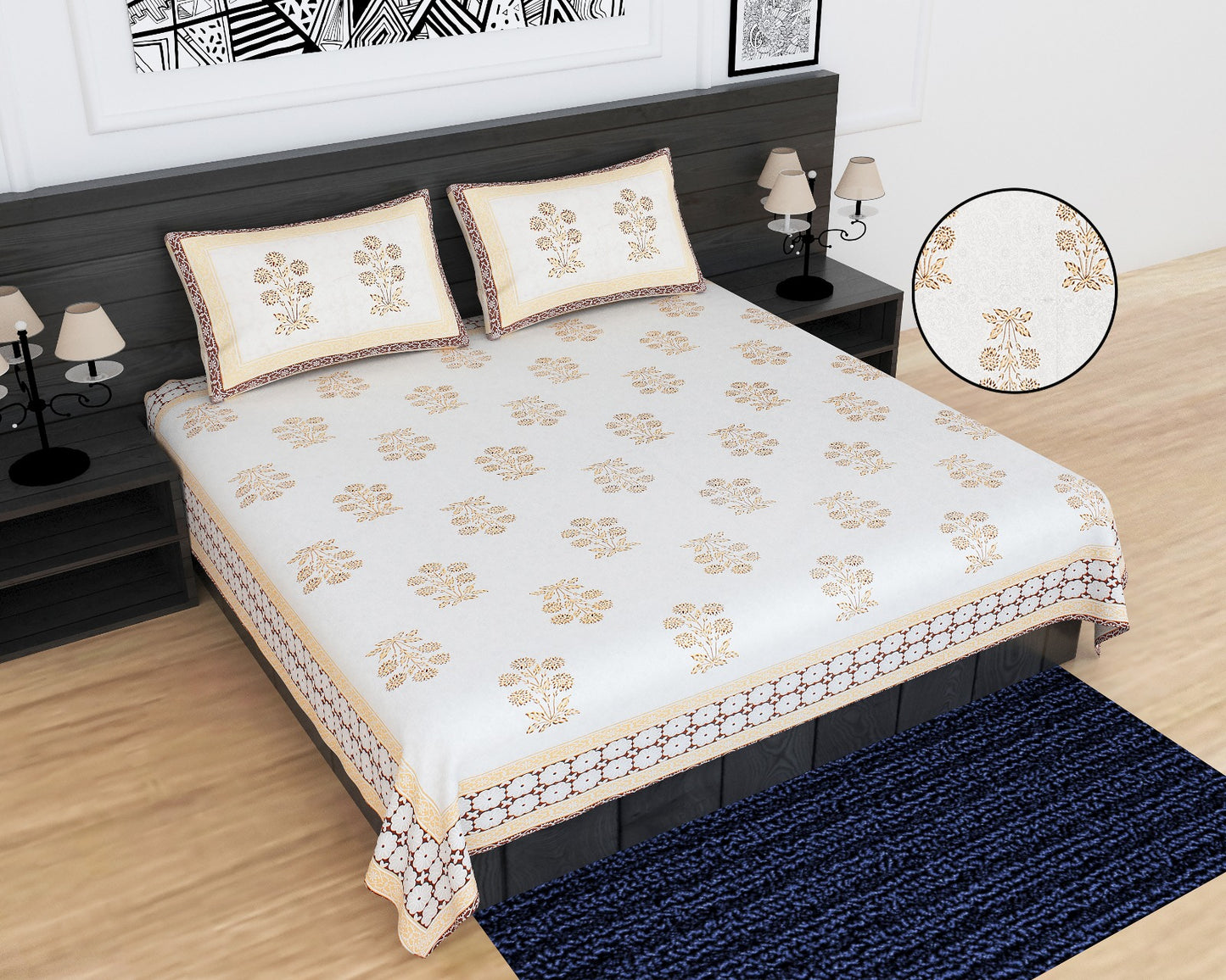 Urbana Buta Print King Size Cotton Bedsheet 95x108 with 2 Pillow Covers