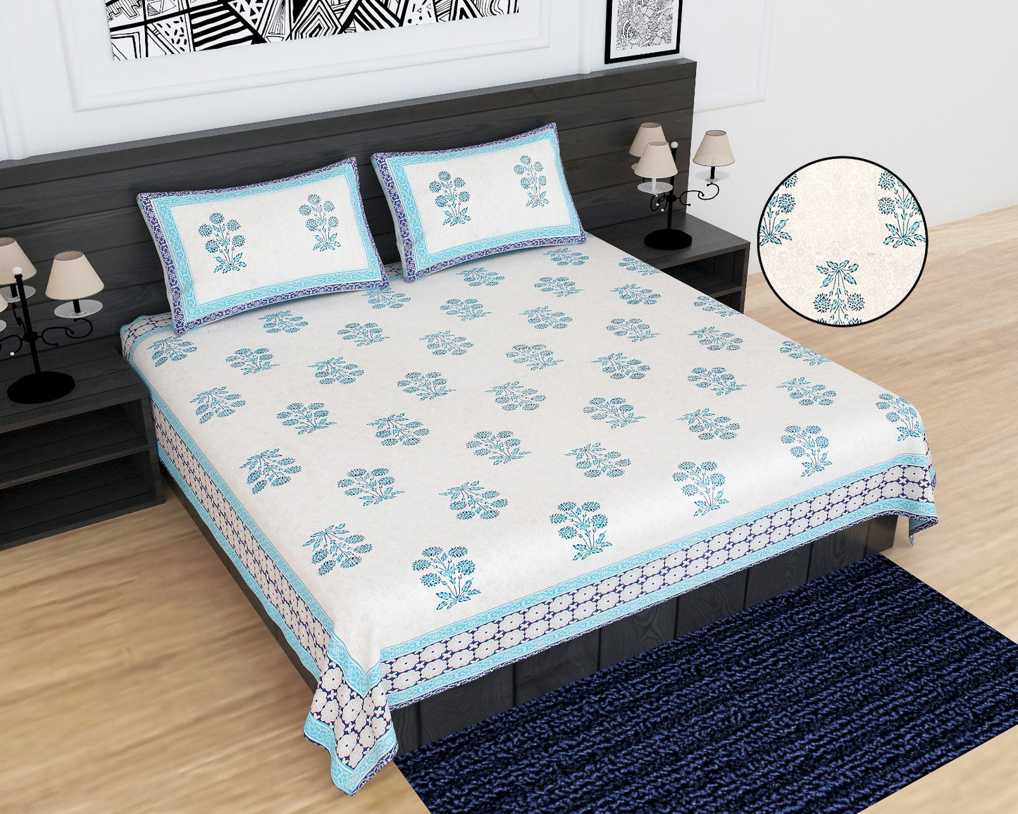 Urbana Buta Print King Size Cotton Bedsheet 95x108 with 2 Pillow Covers