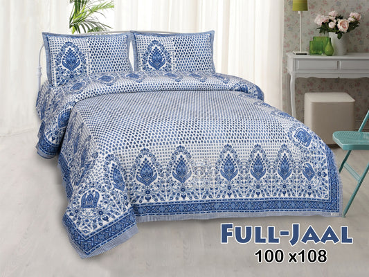 Jaipuri Paisley Block Print Cotton King Size Bedsheet 95x108 | Mughal Border Design with Pillow Covers