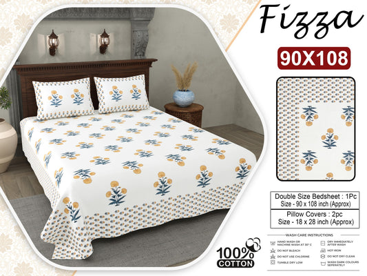 Fizza Floral King Size Cotton Bedsheet with 2 Pillow Covers (90x108 Inch)