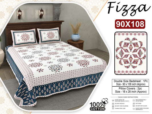 Mandala Print King Size Cotton Bedsheet 90x108 with 2 Pillow Covers | Fizza