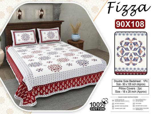 Mandala Print King Size Cotton Bedsheet 90x108 with 2 Pillow Covers | Fizza