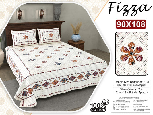 Ethnic Motif King Size Cotton Bedsheet 90x108 with 2 Pillow Covers | Fizza
