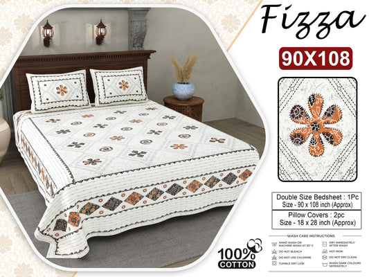 Ethnic Motif King Size Cotton Bedsheet 90x108 with 2 Pillow Covers | Fizza