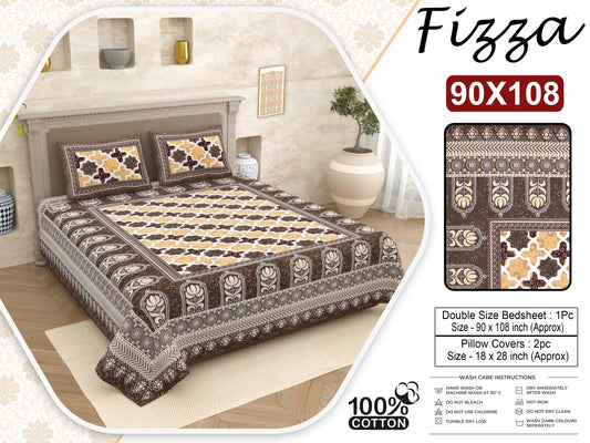 Geometric Print King Size Cotton Bedsheet 90x108 with 2 Pillow Covers | Fizza