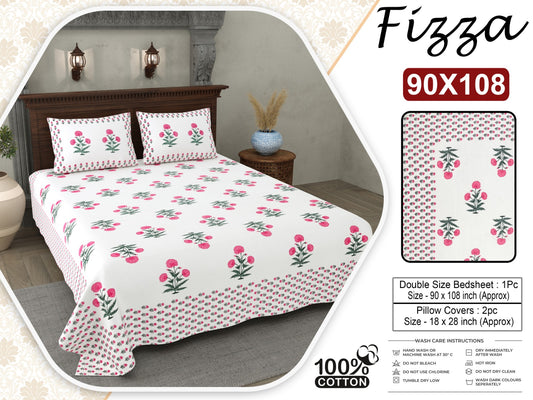 Fizza Floral King Size Cotton Bedsheet with 2 Pillow Covers (90x108 Inch)