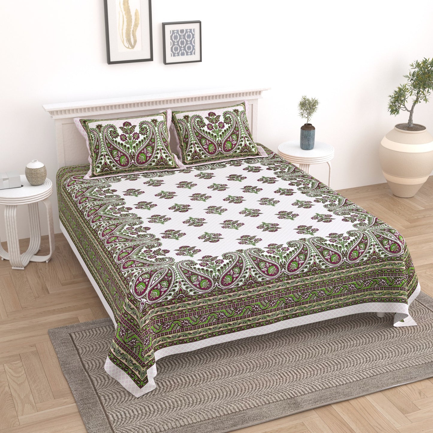 King Size Cotton Printed Bedsheet with 2 Pillow Covers | 95x108 Inches Double Bedsheet Set | Soft Daily Use Bedding