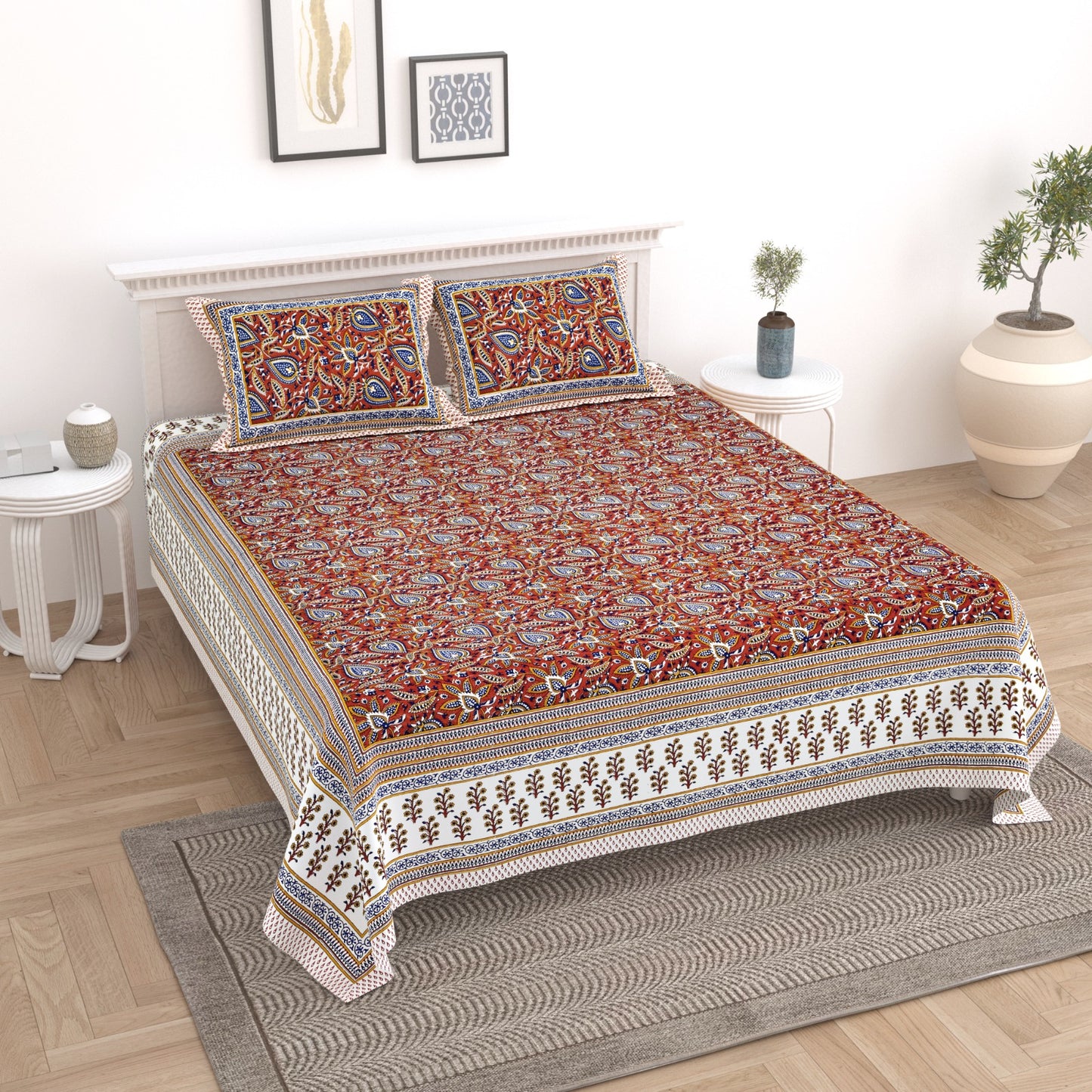 King Size Cotton Printed Bedsheet with 2 Pillow Covers | 95x108 Inches Double Bedsheet Set | Soft Daily Use Bedding