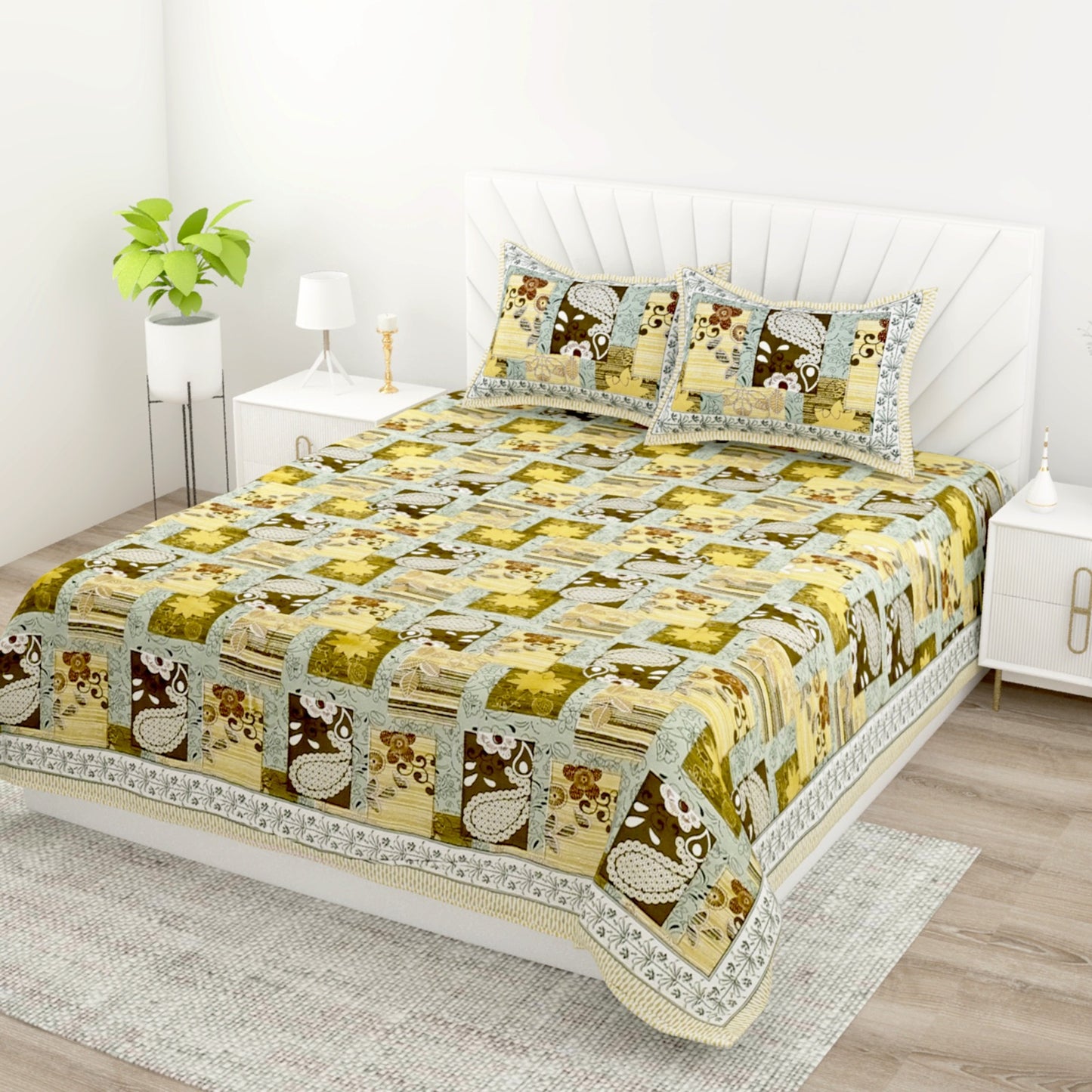 King Size Cotton Printed Bedsheet with 2 Pillow Covers | 95x108 Inches Double Bedsheet Set | Soft Daily Use Bedding