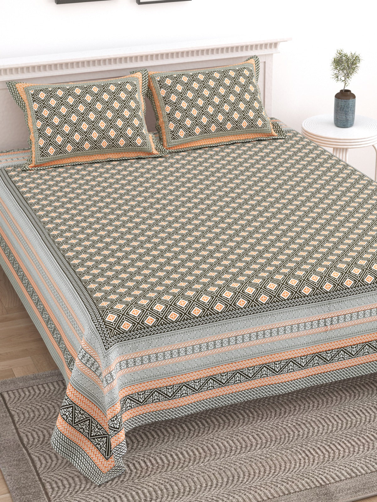 King Size Cotton Printed Bedsheet with 2 Pillow Covers | 95x108 Inches Double Bedsheet Set | Soft Daily Use Bedding