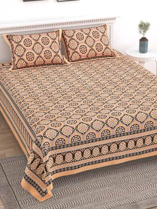 Indigo Print Cotton King Size Bedsheet with Pillow Covers | Premium Mughal Style Double Bedsheet 95x108 Inches