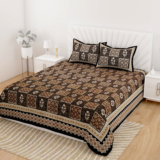 Indigo Print Cotton King Size Bedsheet with Pillow Covers | Premium Mughal Style Double Bedsheet 95x108 Inches