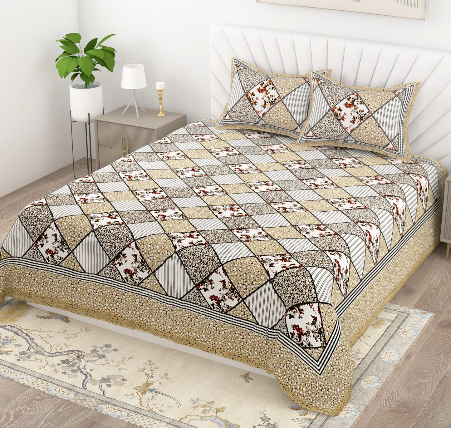 Indigo Print Cotton King Size Bedsheet with Pillow Covers | Premium Mughal Style Double Bedsheet 95x108 Inches