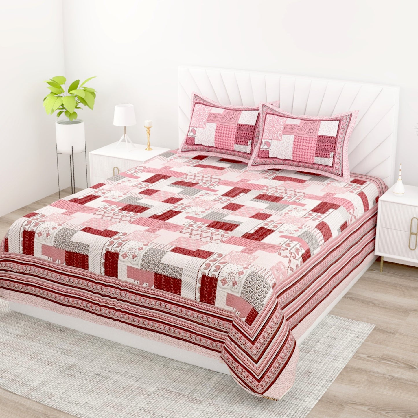 Soft Cotton King Size Bedsheet for Daily Use | Lightweight Breathable Double Bedsheet with Pillow Covers 95x108 Inches