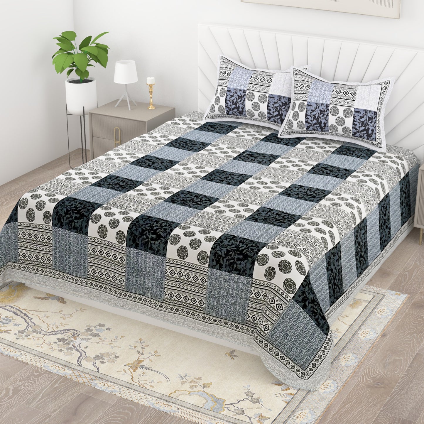 Soft Cotton King Size Bedsheet for Daily Use | Lightweight Breathable Double Bedsheet with Pillow Covers 95x108 Inches