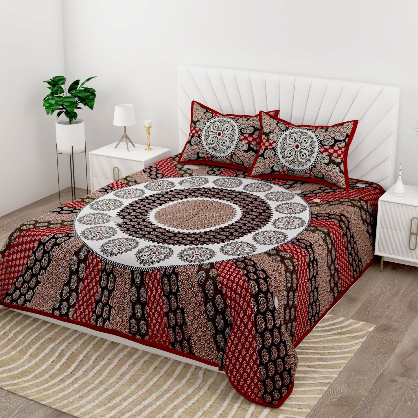 Soft Cotton King Size Bedsheet for Daily Use | Lightweight Breathable Double Bedsheet with Pillow Covers 95x108 Inches