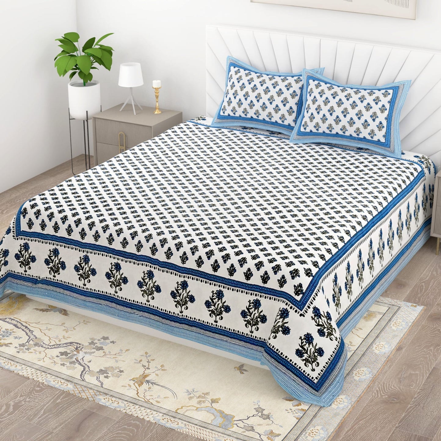 Soft Cotton King Size Bedsheet for Daily Use | Lightweight Breathable Double Bedsheet with Pillow Covers 95x108 Inches