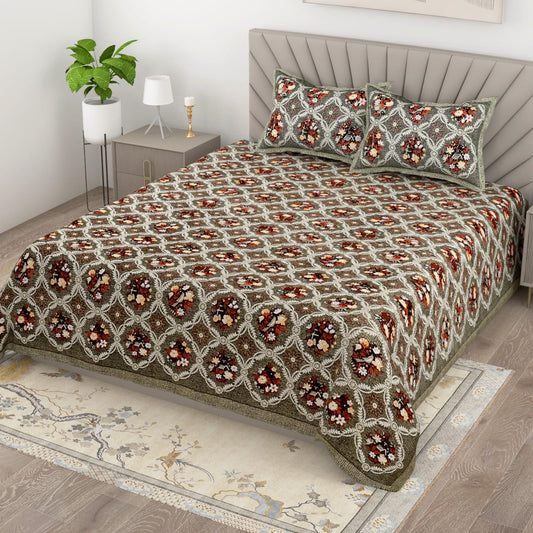 Cotton King Size Bedsheet with Elegant Prints | Soft Daily Use Double Bedsheet with 2 Pillow Covers 95x108 Inches