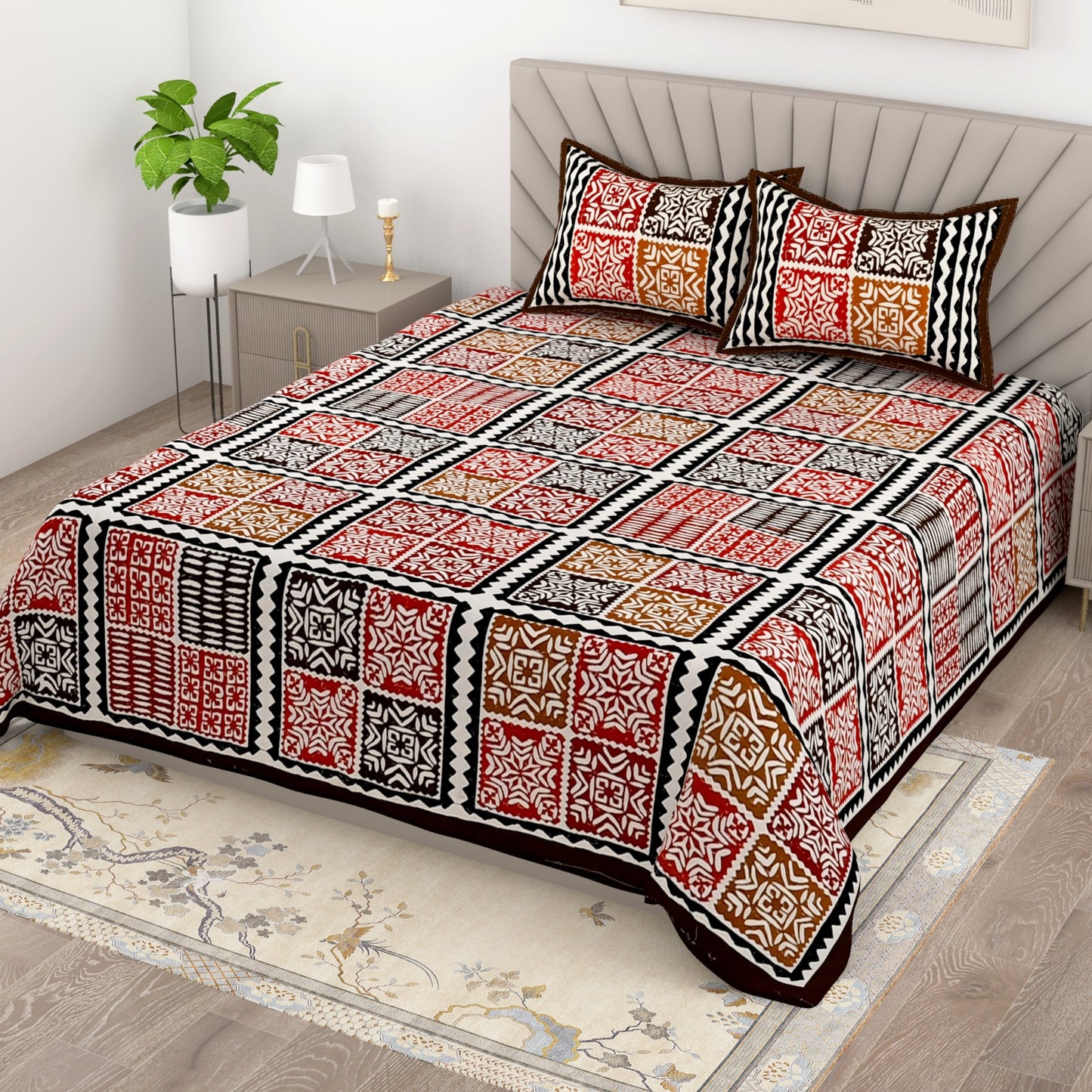 Cotton King Size Bedsheet with Elegant Prints | Soft Daily Use Double Bedsheet with 2 Pillow Covers 95x108 Inches