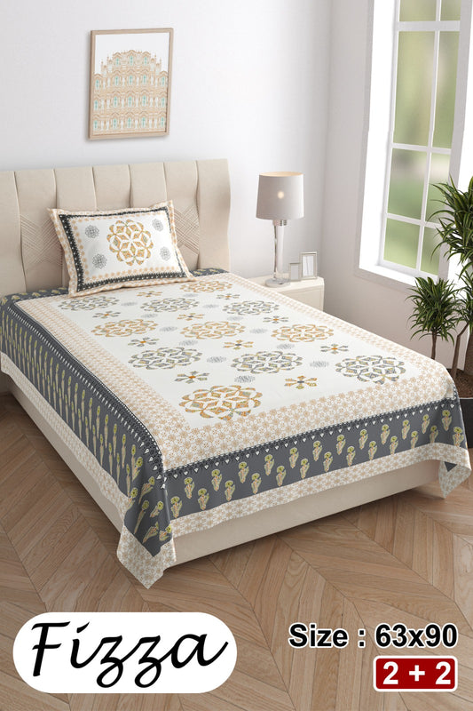 Single Bed Cotton Bedsheet 63x90 with Pillow Cover | Floral Printed Cotton Bedsheet | Soft Breathable Single Bedsheet