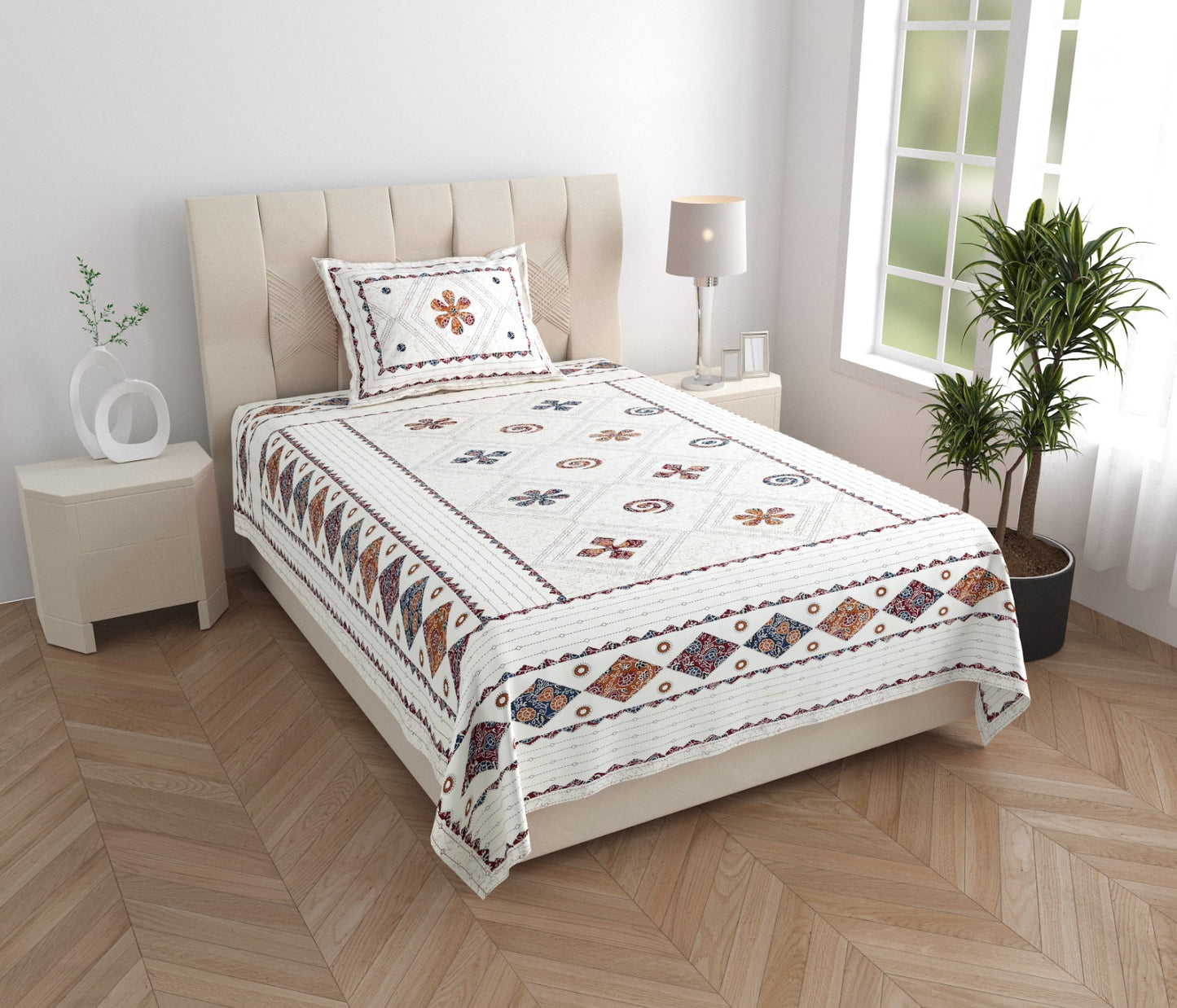 Single Bed Cotton Bedsheet 63x90 with Pillow Cover | Printed Cotton Single Bedsheet | Soft Breathable Daily Use Bedsheet