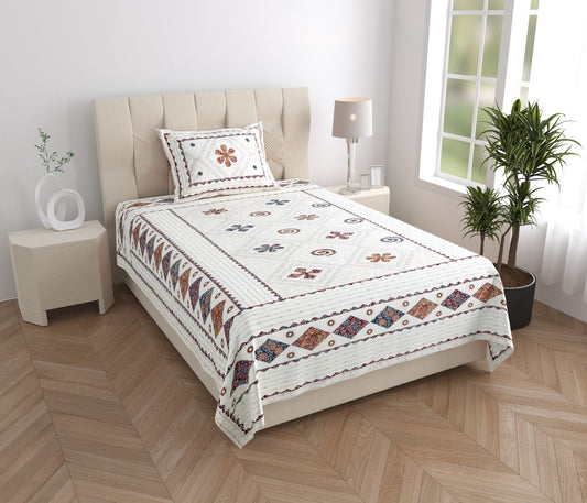 Single Bed Cotton Bedsheet 63x90 with Pillow Cover | Printed Cotton Single Bedsheet | Soft Breathable Daily Use Bedsheet